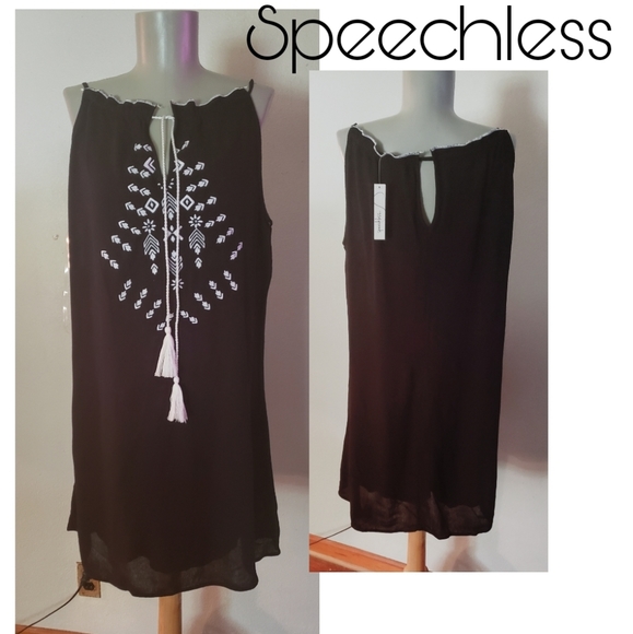 Speechless Tie Front Embroidered Shift Dress Sz XL - Picture 2 of 3